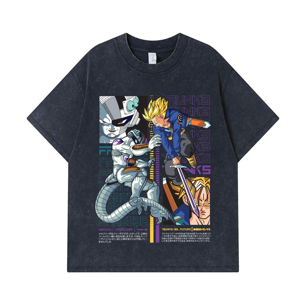 275 GSM Washed T-shirts 100% Cotton Dragon Ball V50 Trunks Freeza Print Unisex Heavy Cotton T Shirt