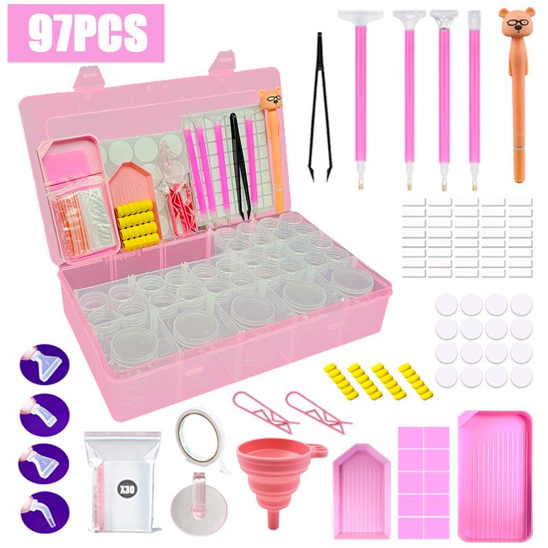 DIY Diamond Painting Storage Box Set with 48 Grids, Bottles, Funnel, Tray, and Rabbit Pen.