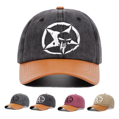 Chapéu de Sol de Verão Nova Moda Unissex Estrela de Cinco Pontas Bordado de Caveira Bonés de Beisebol Retrô Respirável Pessoal Quebra-sol Bonés com Aba