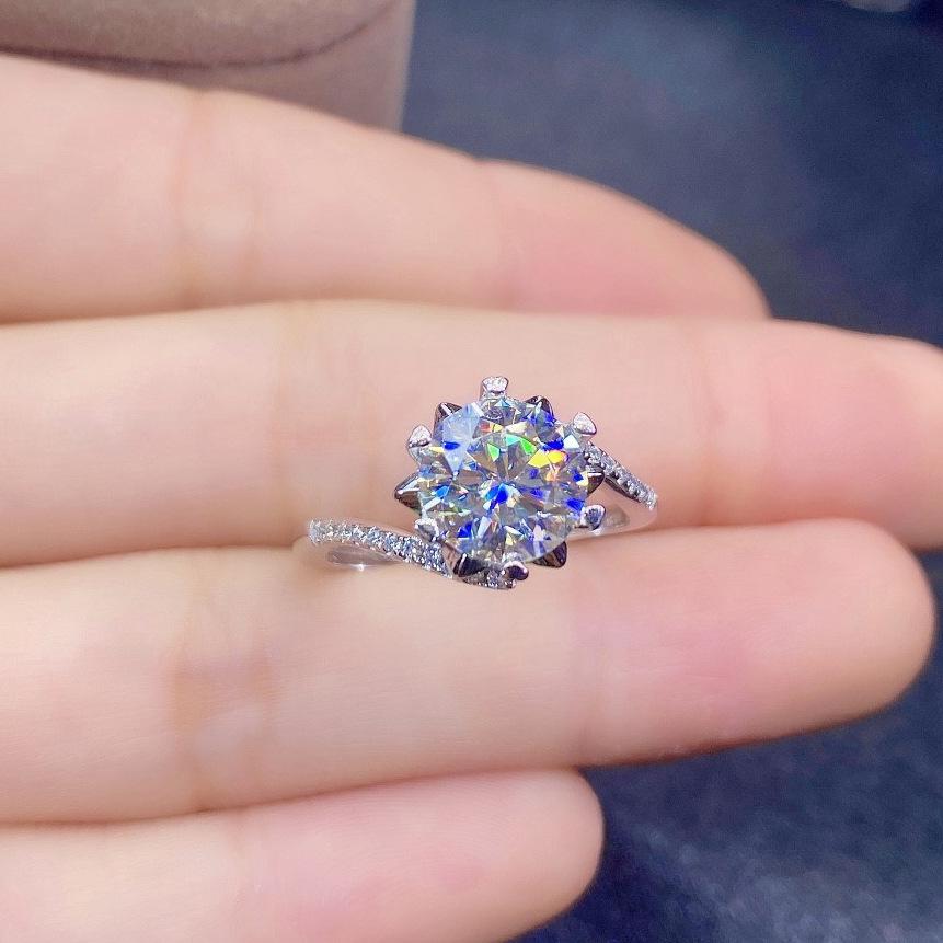 2 Carat Moissanite Open Ring, Simulated Diamond with Eight Hearts and Arrows, PT950 Plated, Popular Women's Jewelry Sale.