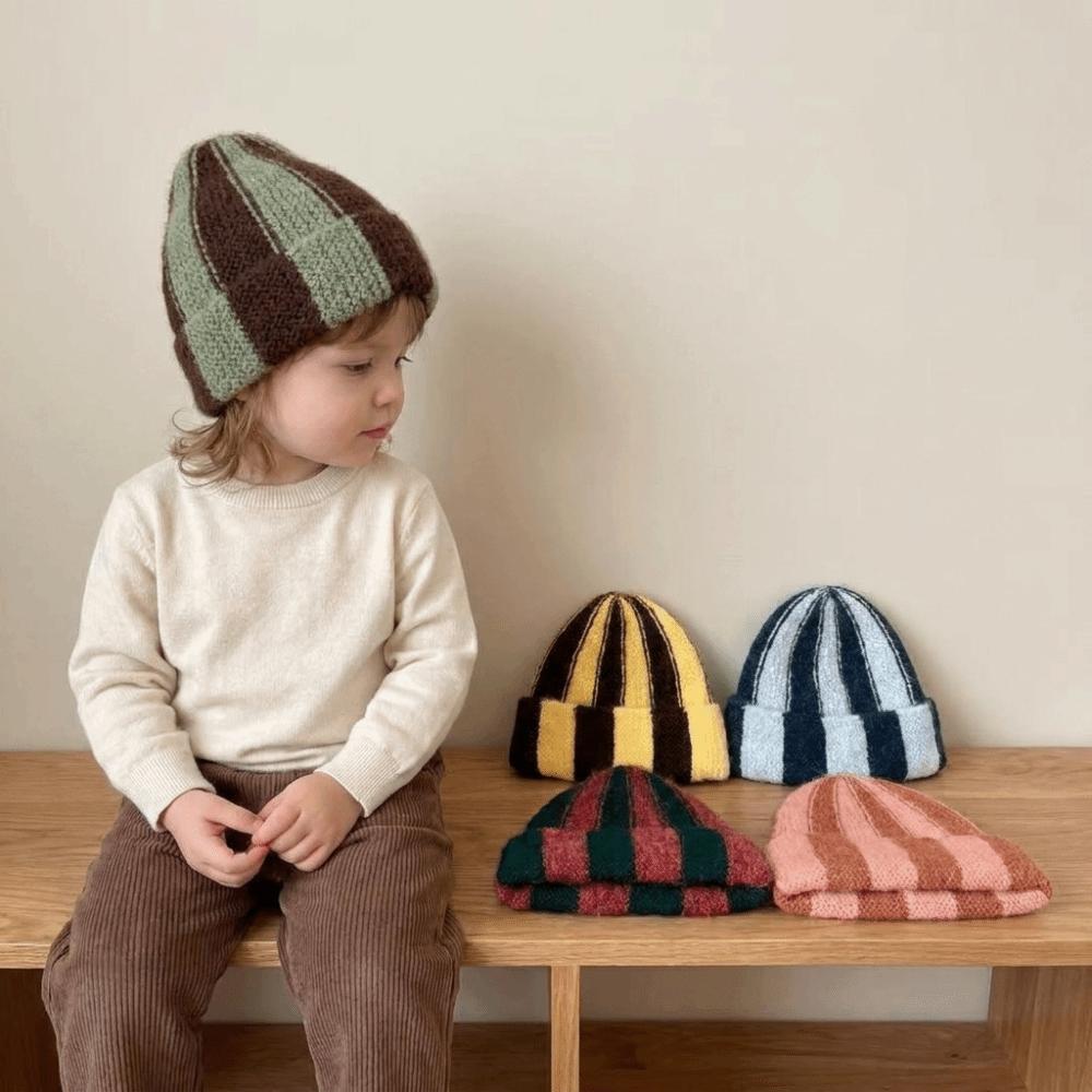 Patchwork Knitted Cap Thick Children Warm Hat Fashion Striped Beanie Hat Autumn Winter