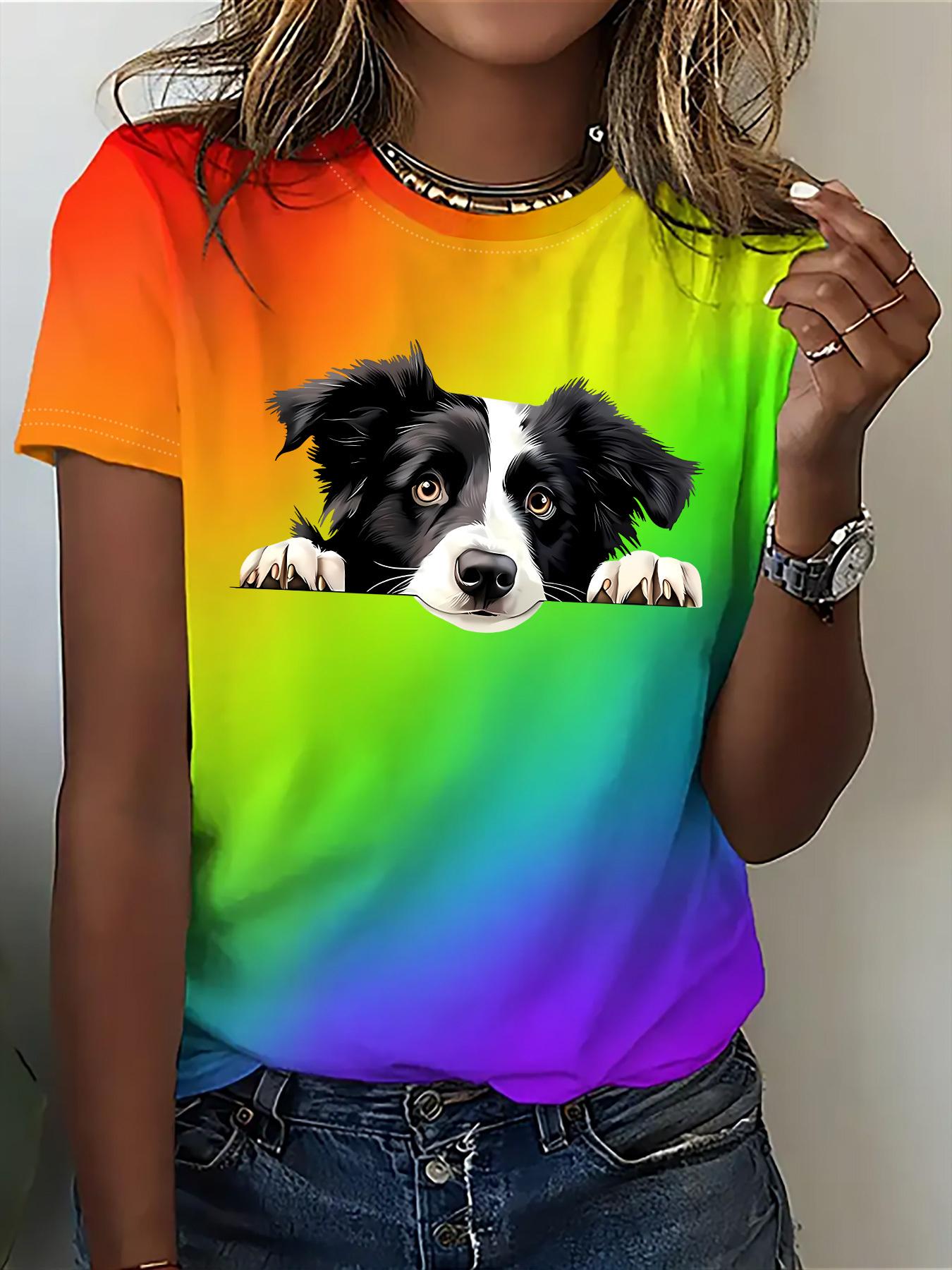 

[Printed Design-Not Textured] Women S Fashion T-Shirt. Printed Design Round Neck Gradient Rainbow T-Shirt. Women S Casual Round Neck Short Sleeve T-Sh XL дубильна кора
