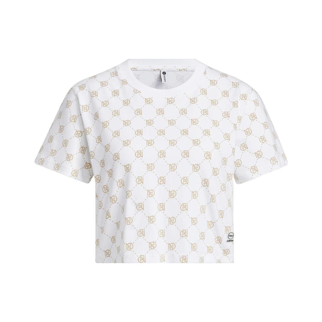 Adidas Neo Pattern Printed Round Neck Casual Sports Cropped Top Women Tops White IB5851