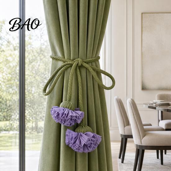 Fashionable Curtain Straps Flower Tiebacks, Handmade Boho Holder Tie Elegant Accessories Backs, Decorative Rope Ties for Bedroom, Window, Drapery