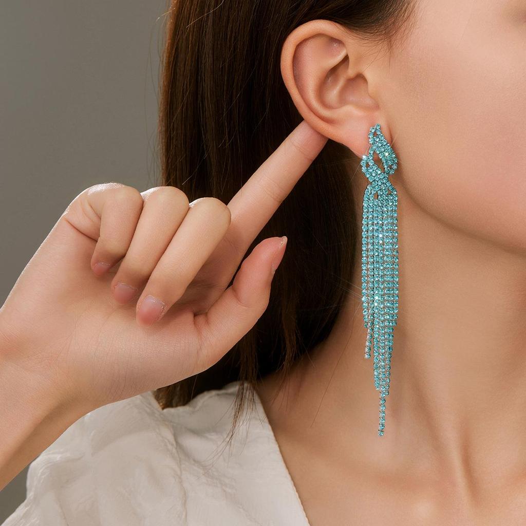 Pendientes de Borla de Diamantes Completos Brillantes de Lujo DINGKA para Mujer - Joyería de Tachuelas de Personalidad Exagerada