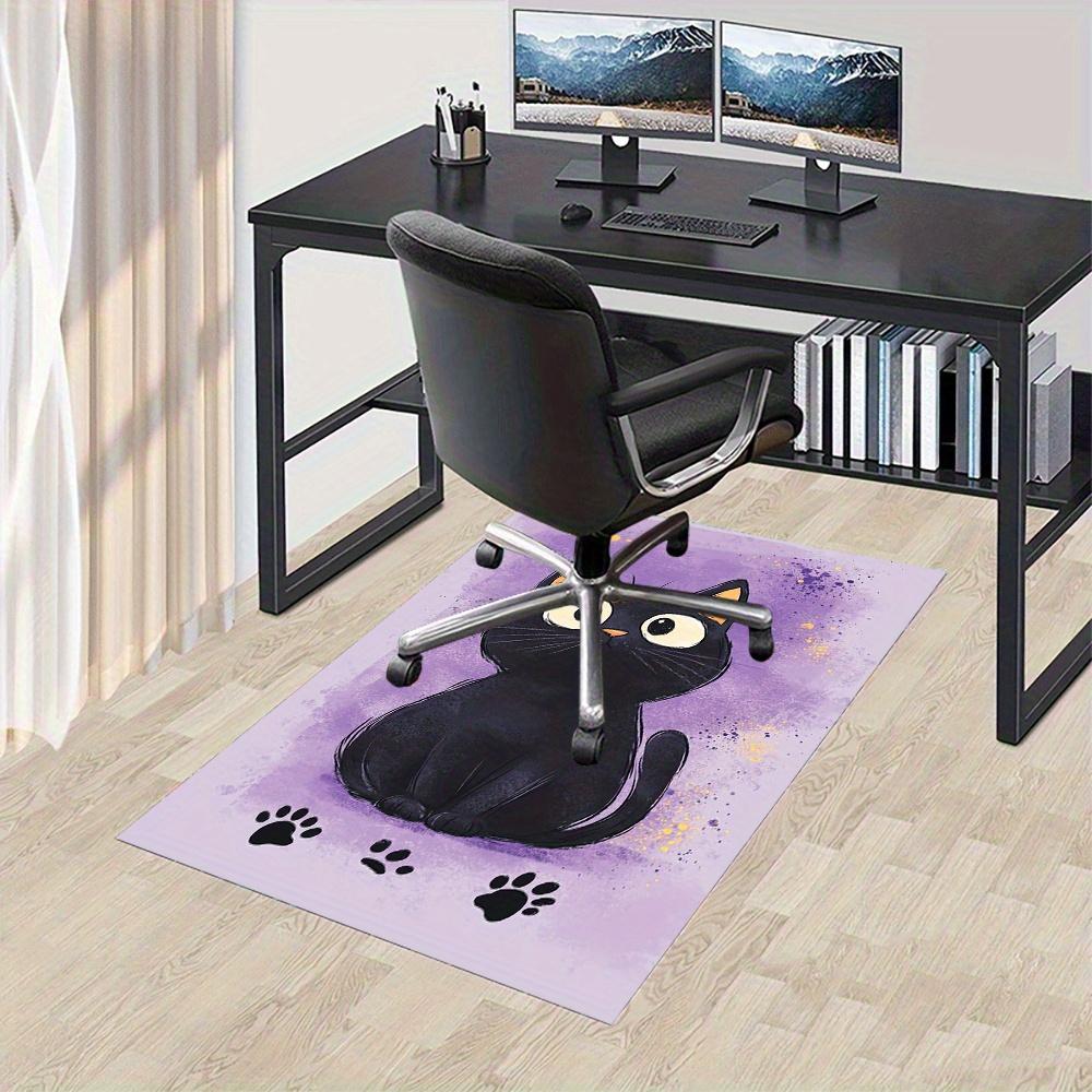 Animated-style Black Kitten and Paw Print Pattern, Brightly Colored Office Rug, Home Bedroom Living Room Garden Camping