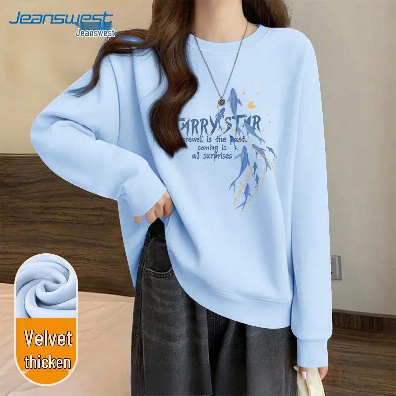 JEANSWEST Damen Plus Samt Galaxy Night Rundhals-Sweatshirt