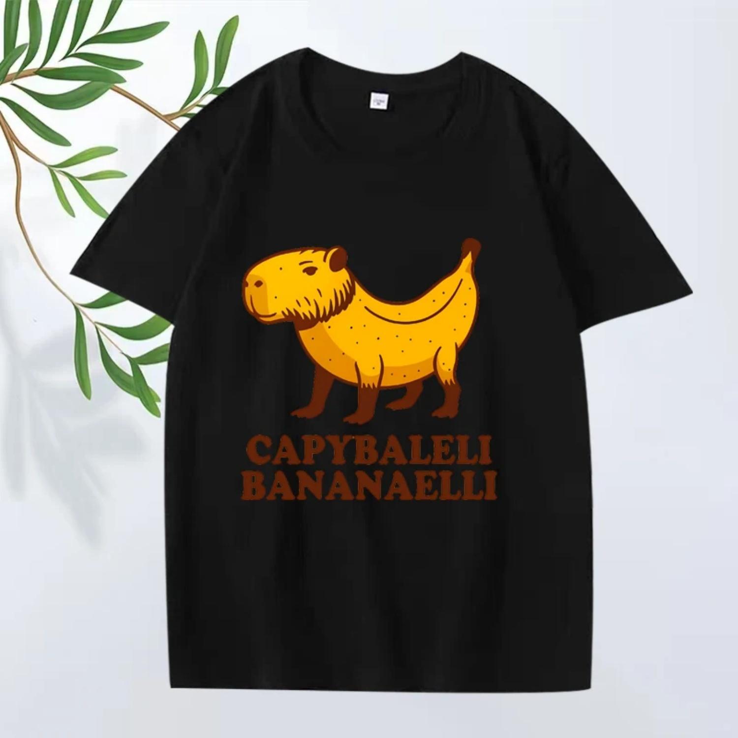

Italian Brainrot Banana Capybara Meme T Shirts men women Oversized 100% Cotton streetwear short sleeve Summer print Unisex tops XXXXXL чорний