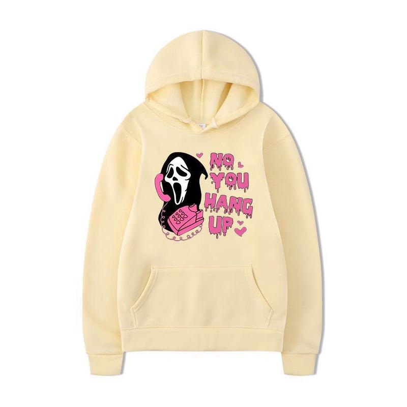 No You Hang Up Halloween, Hooded Sweater, Colorful Print, Long-Sleeved Loose Casual Top