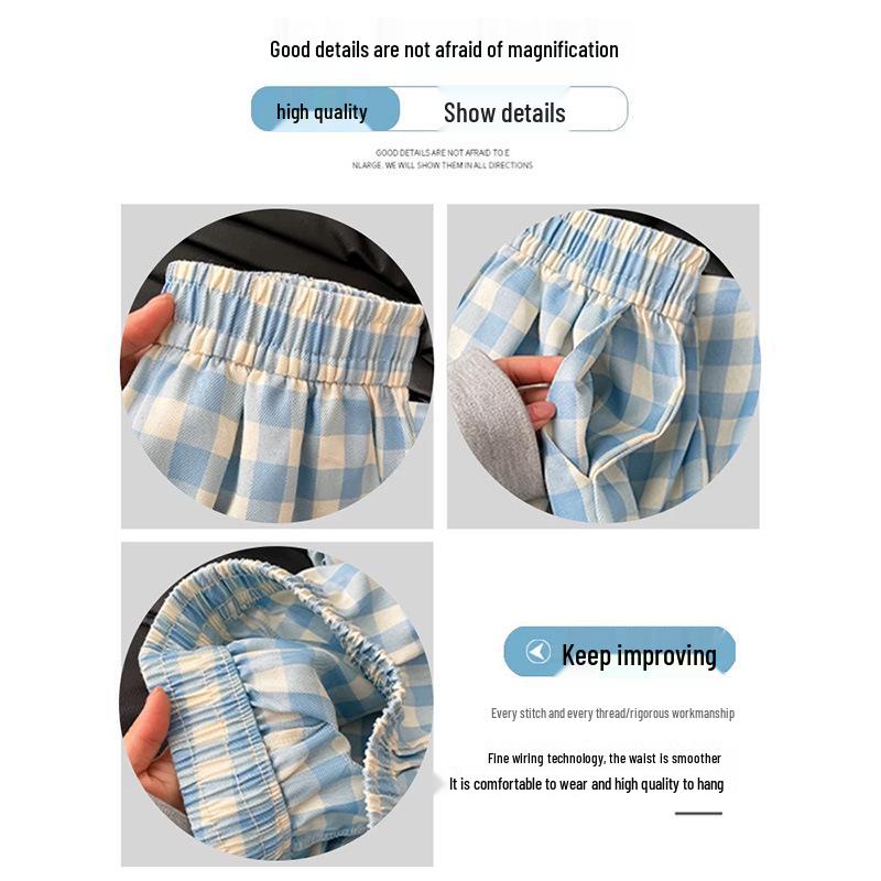 Women's Blue Plaid High-Waisted Wide-Leg Pants - Spring/Summer 2025 Collection