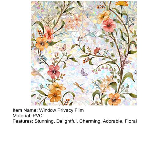 Stained Glass Window Privacy Film Colorful Floral Glass Decals Anti UV Heat Control Non Adhesive Static Clings for Home Bathroom Bedroom Office Decor