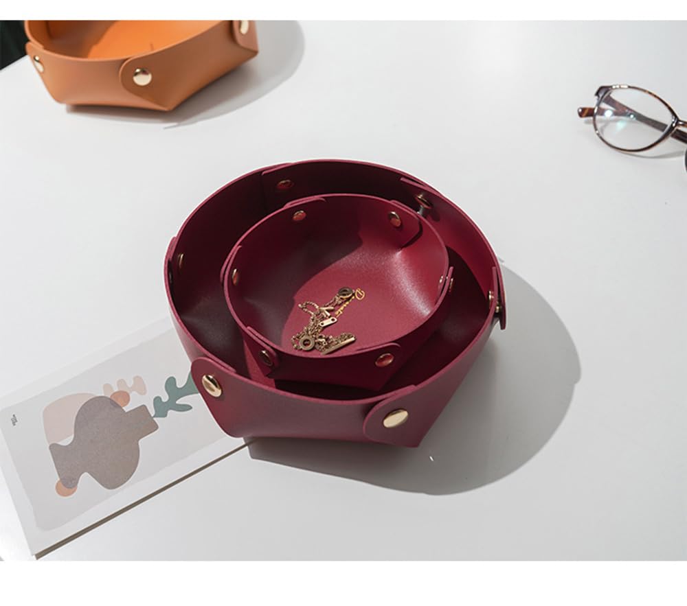 Clapoyis Folding Leather Tray for Entryway, Desk, and Storage (Wine Red [Small])