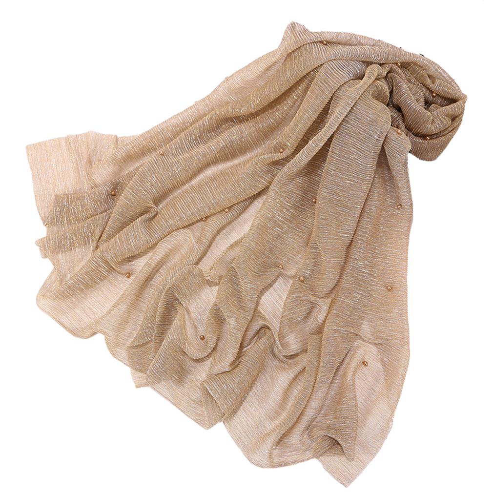 Women's Elegant Pleated Shawl Scarf, Lightweight Breathable Scarf with Beads, Versatile Sunscreen Shawl for Daily/Party