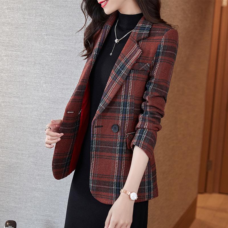 Women's Spring & Autumn Cross-Grid Blazer: Korean Business Casual British Style