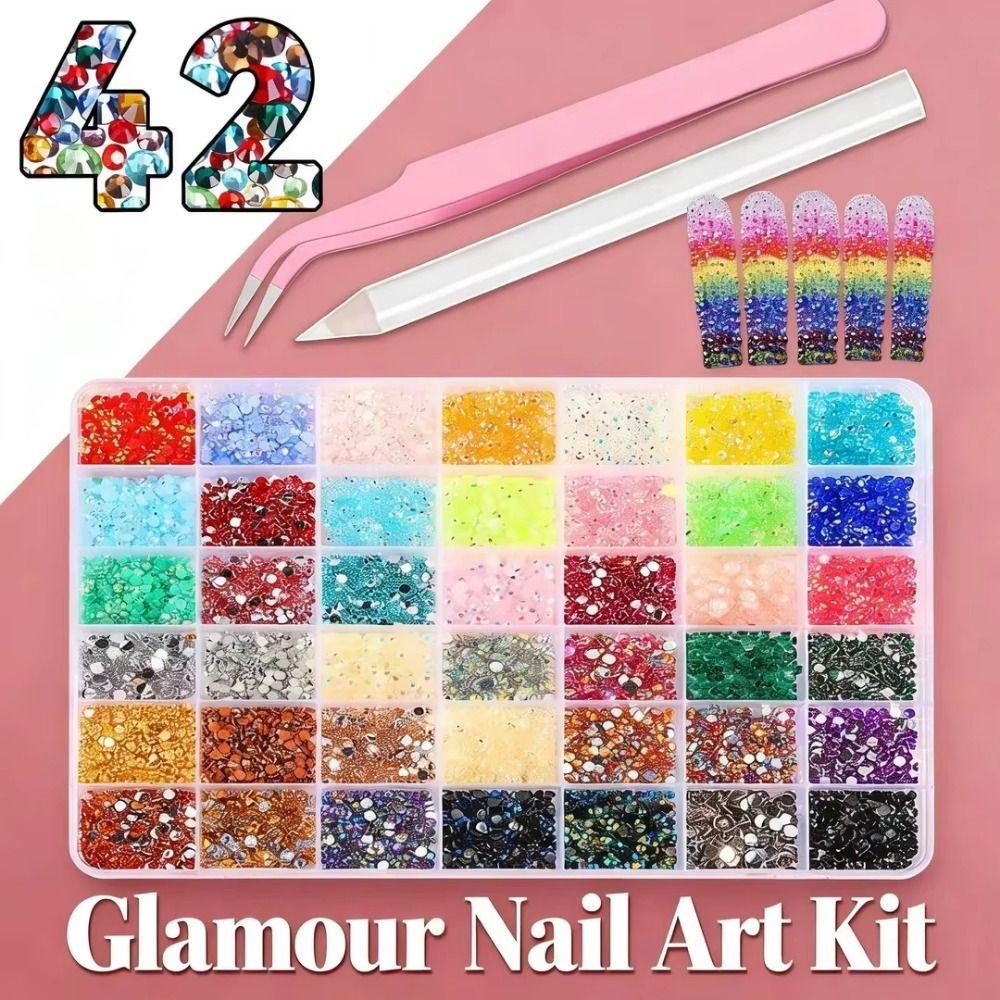 42 Girds 3D Fingernail Rhinestones 3D Glass Nail Charms Jewelry Accessories