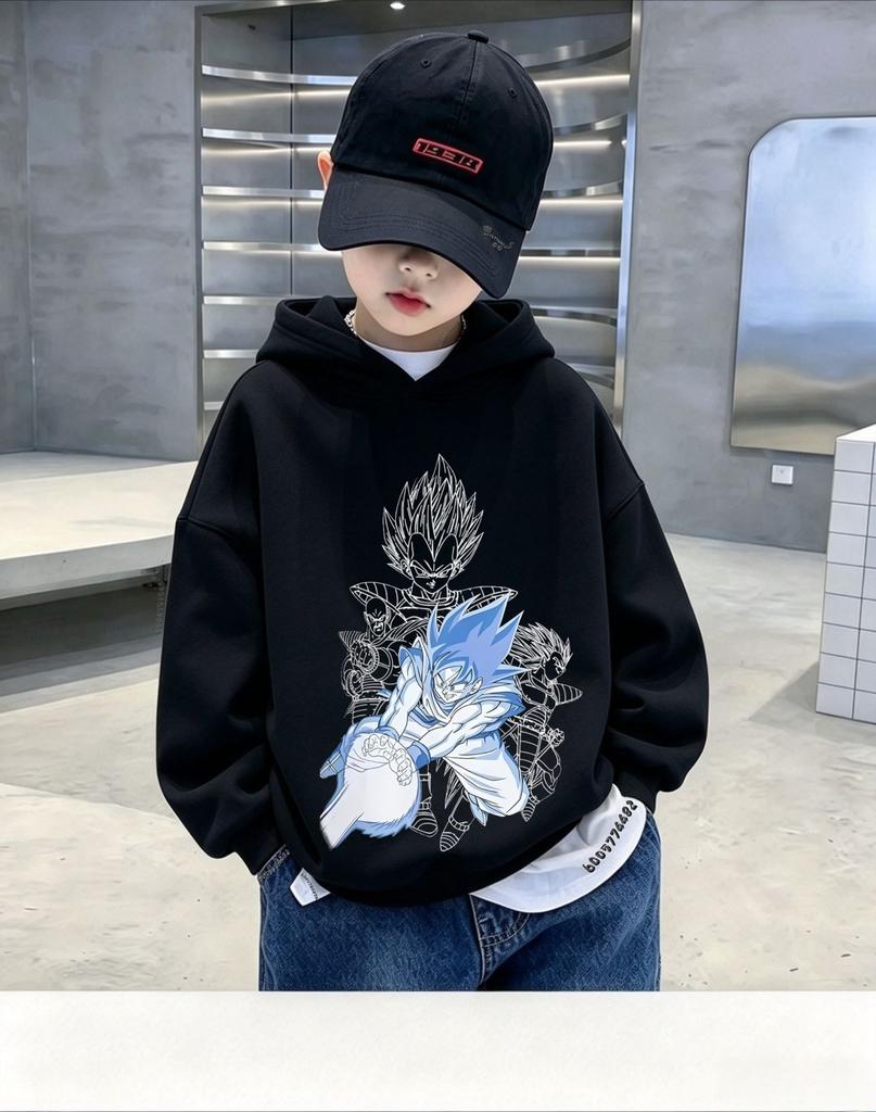 Japanese style Kids Hoodie Autumn Winter Dragon Ball Vegeta Character Print Pullover Sweatshirt Casual Long Sleeve Hooded Tops