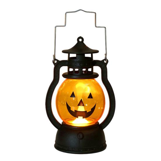 Halloween Pumpkin Lantern with LED Light Portable Retro Horse Lantern with Funny Pumpkin A