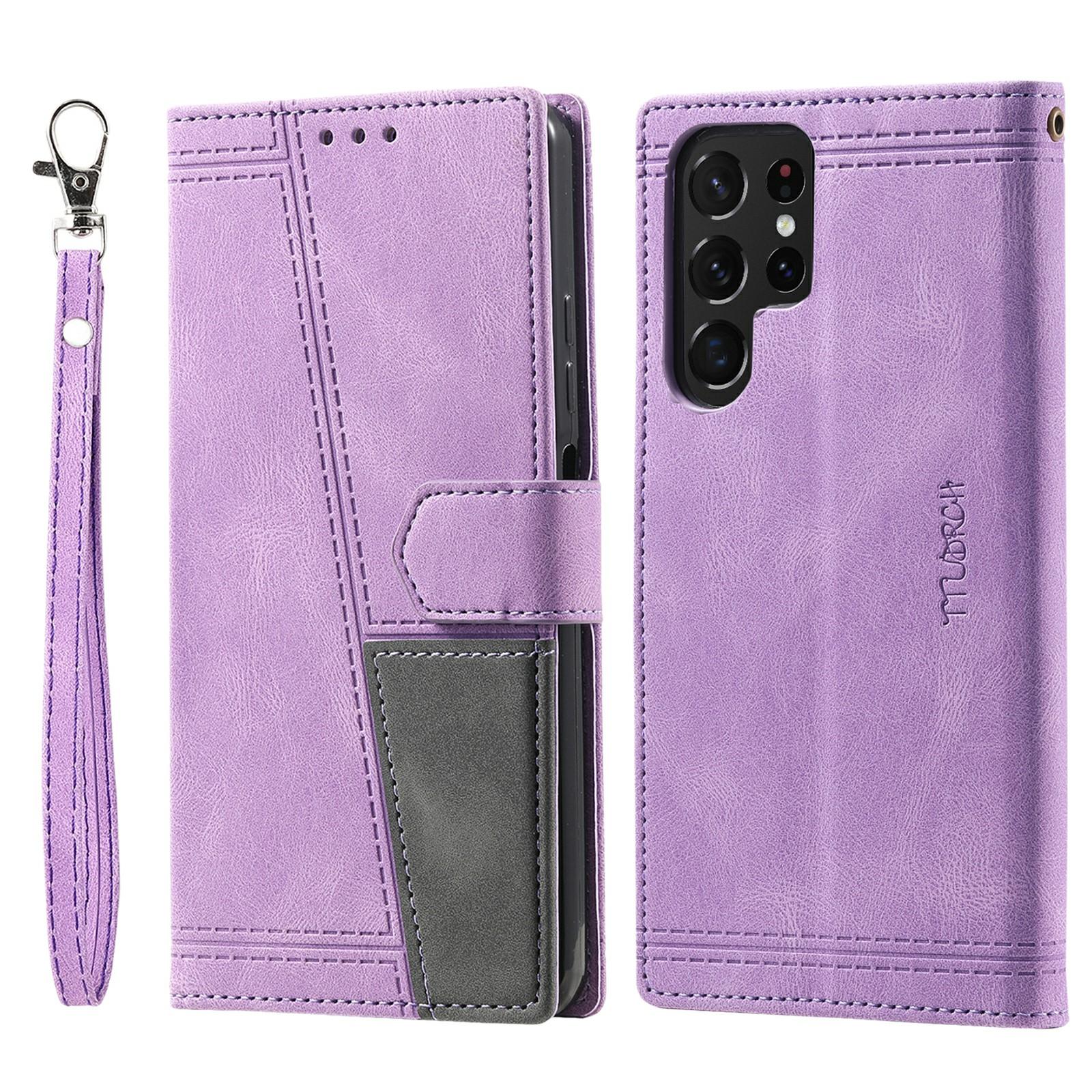 

For Samsung Galaxy S25 Ultra Leather Case RFID Blocking Wallet Stand Phone Cover with Strap Purple