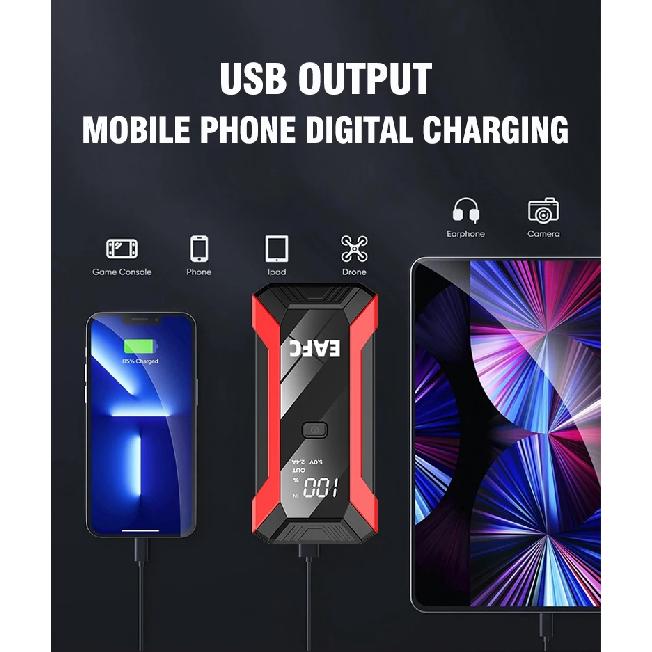 EAFC 12V Car Jump Starter PowerBank2000A /1200A Portable Car Battery Booster Charger Starting Device Emergency Start-up Lighting