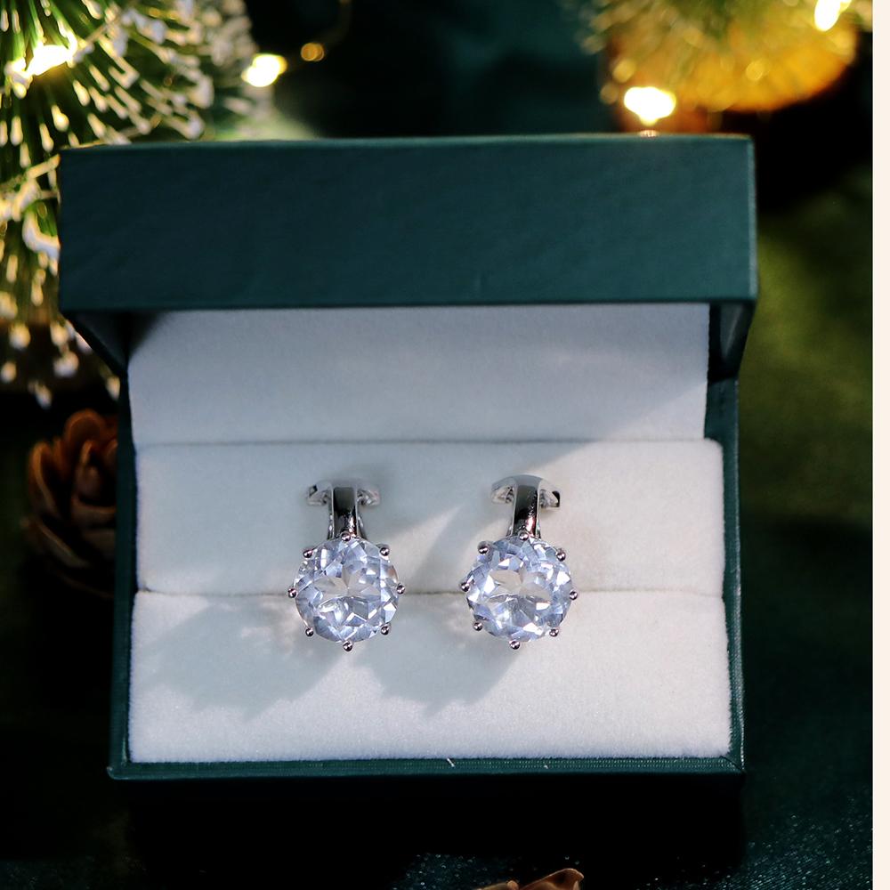 Simple Fashion Round Design Natural White Quartz Earrings New Women 925 Sterling Silver Fine Jewelry Daily Wear Gift