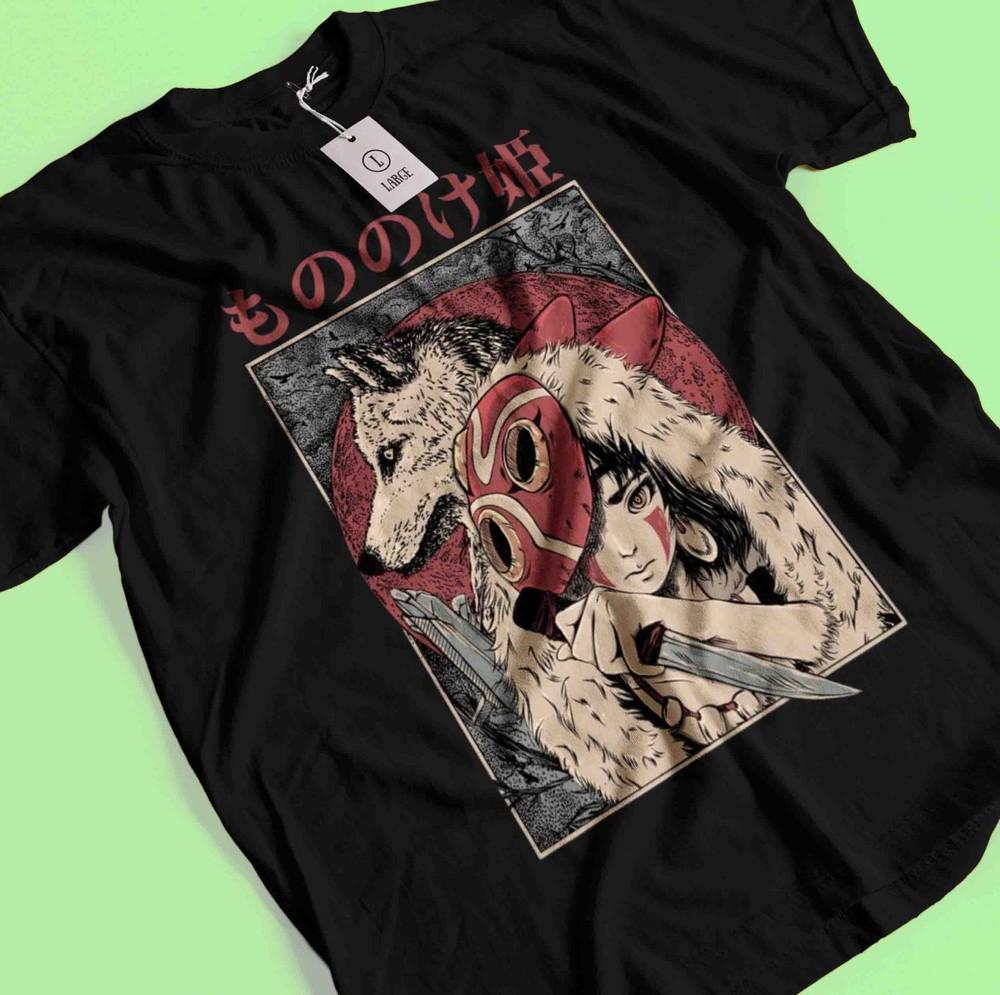 

Футболка Принцесса Мононоке Хаяо Миядзаки Студия Гибли Подарок Черная футболка Все размеры 4XL