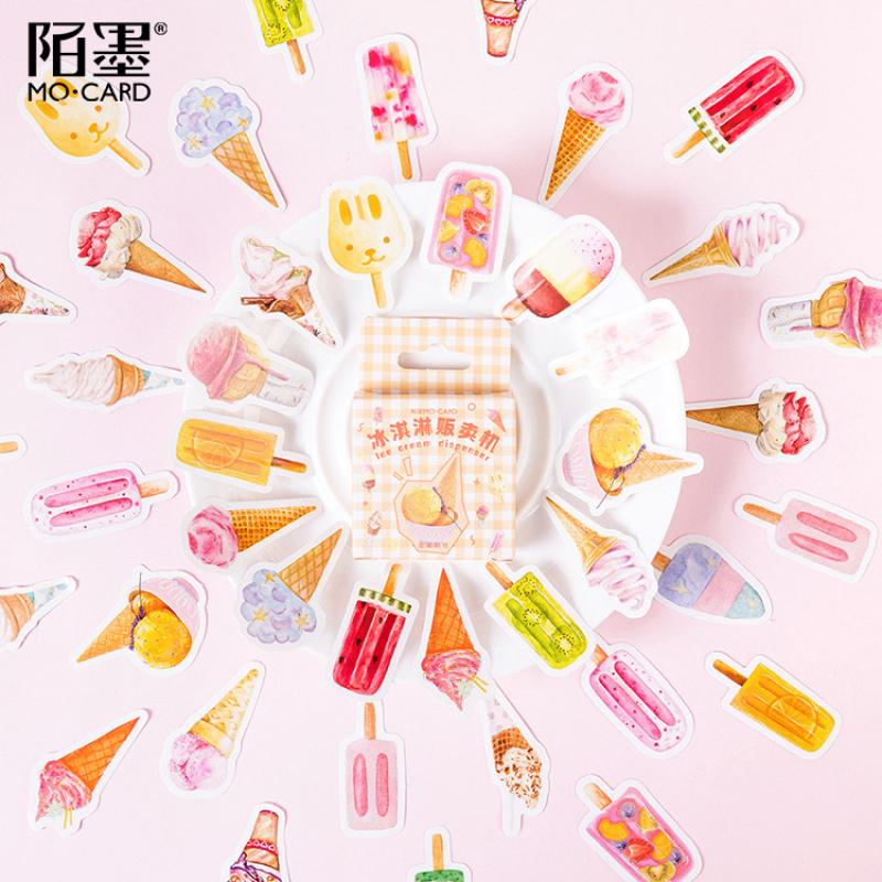 46 Sheets Ice Cream Stickers Mini Box, Sweet Style Journal Material, Student Stationery Album Decals