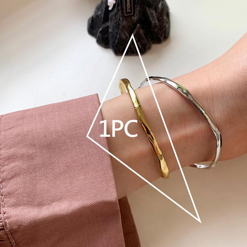 PANJBJ 925 Sterling Silver Irregular Geometry Texture Bangle Bracelet for Women Girl Minimalism Jewelry Gift Dropshipping