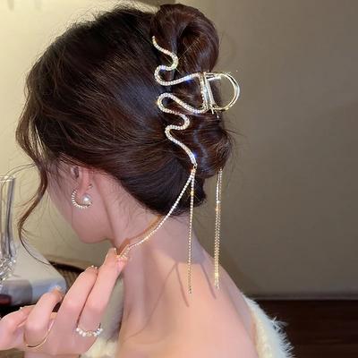 Fashion Rhinestone Crystal Tassel Hair Claw Clips For Women Girls Geometric Metal Hair Crab Hairpins Headwear Hair Accessories
