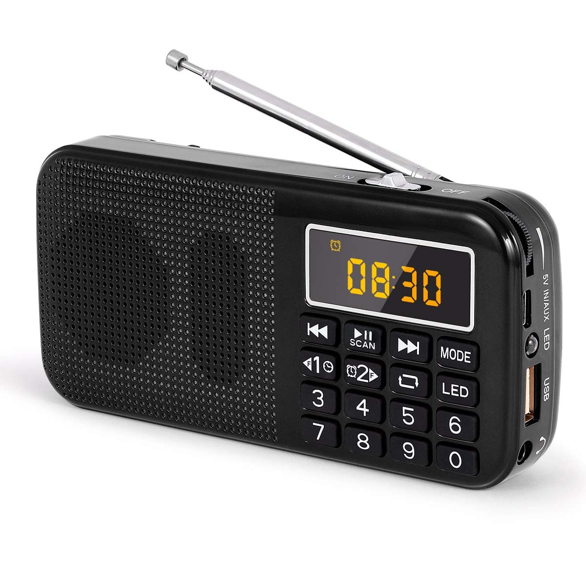 

Gemean Portable Mini Digital Radio with Rechargeable Wide FM Supports and Alarm Rechargeable 30 Hours of Continuous J-725 (FM Only) SD, USB, MP3, чорний