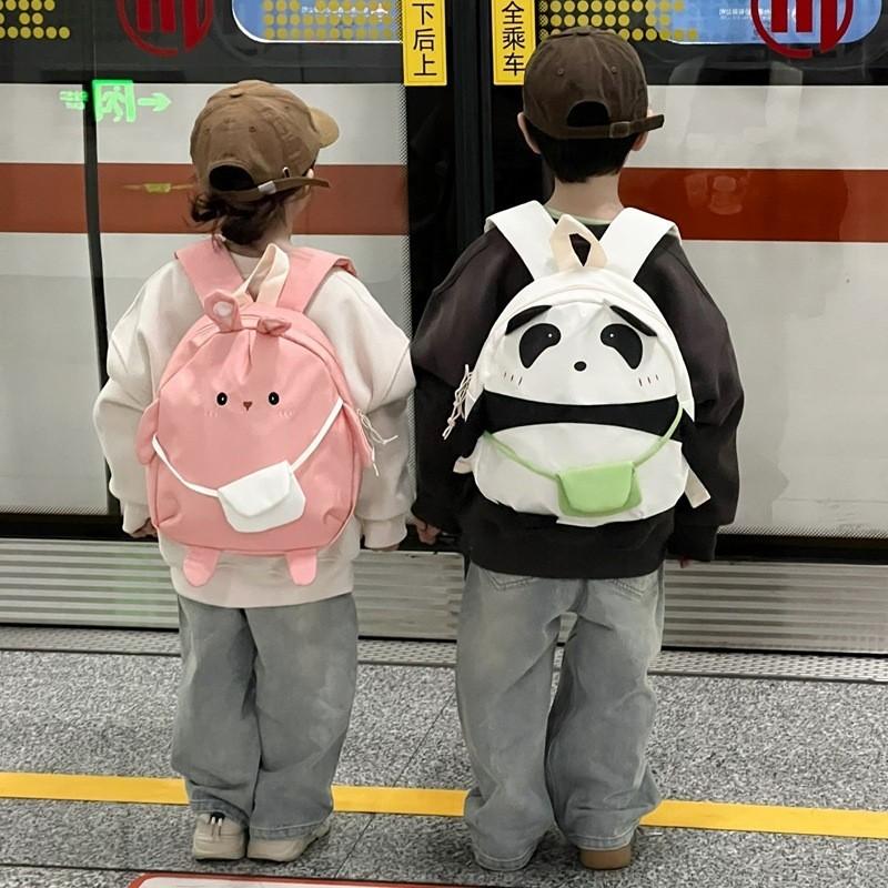 Adorable Cartoon Panda And Bunny Kids Backpack With Breathable Composite Fabric For Preschoolers