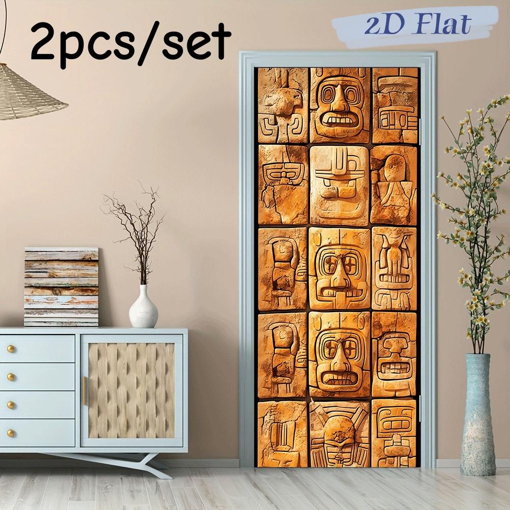 

2pcs Maya Civilization Totem Wall Stickers Retro Decorative Stickers Living Room Entrance Background Wall Decorative Stickers Re (as the picture,38.5x200cmx2)