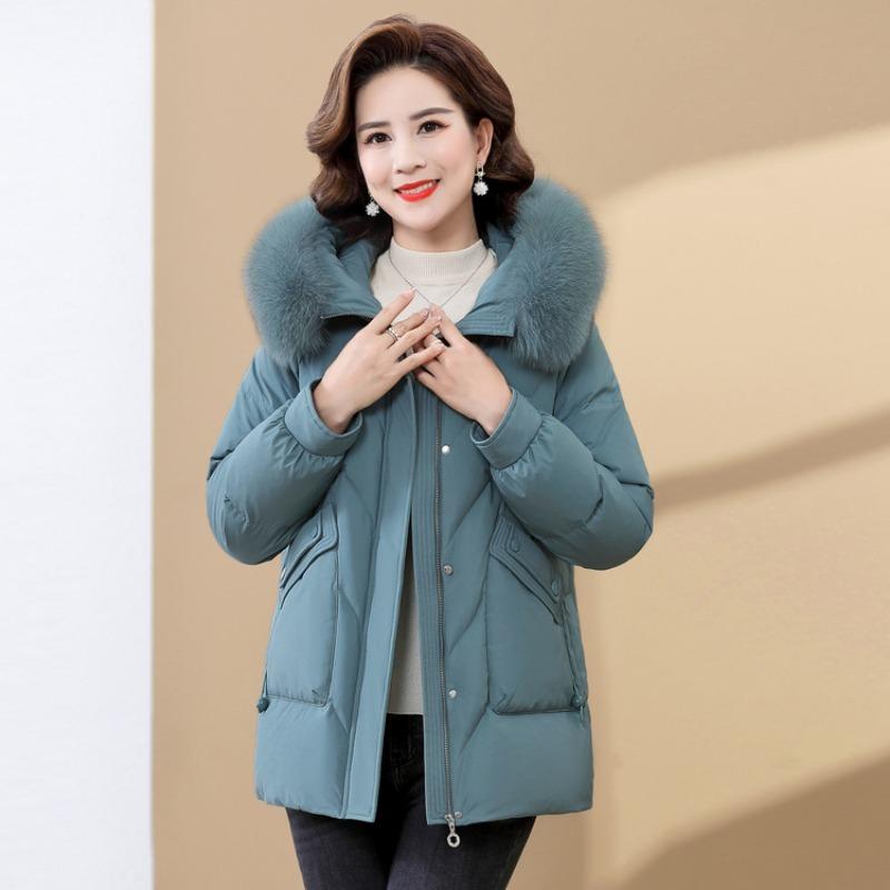 Mom Winter Cotton Clothes Women's Medium and Long Middle-aged and Elderly Winter Thickened Warm Cotton-padded Clothes Jacket New