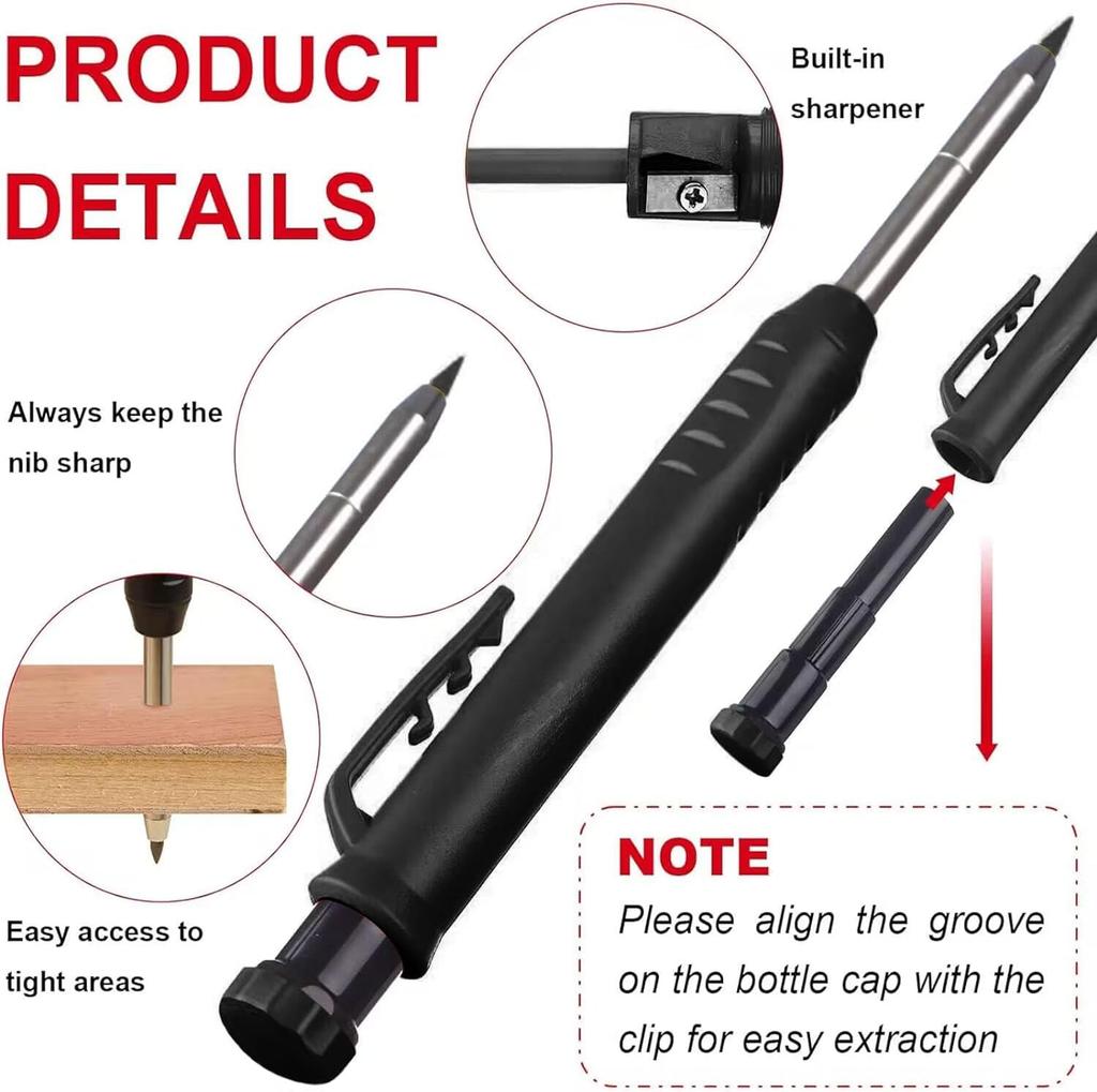 BetterJonny Architectural Mechanical Pencils with 36 Refills in 3 Ink and 3 Protective Marking Tool for and Marking and Yellow 3-Pack Carpenter's