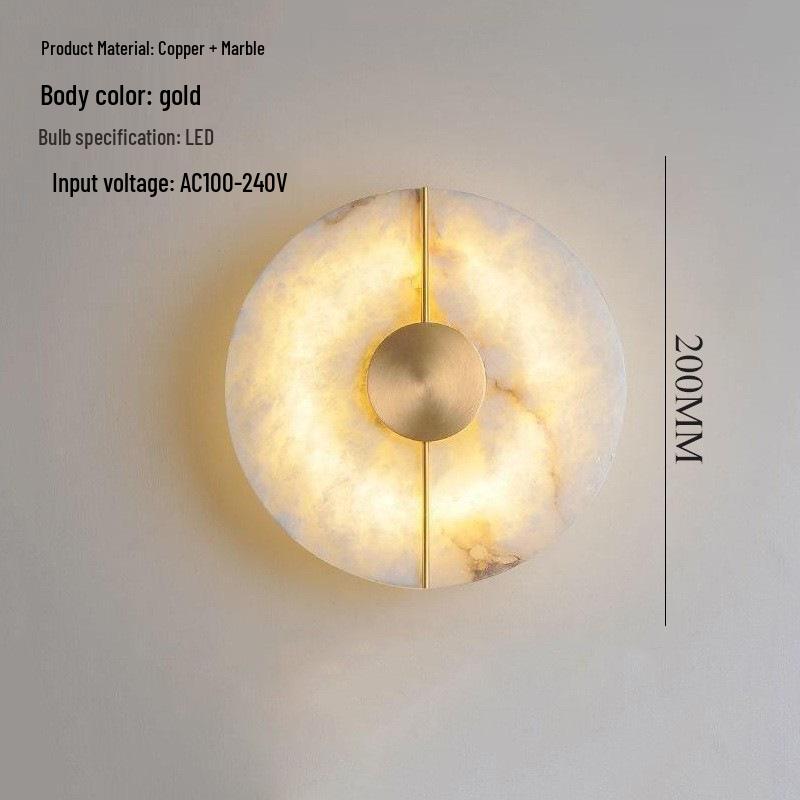 Nordic Luxury Round Natural Marble Wall Lamp for Bedroom and Living Room