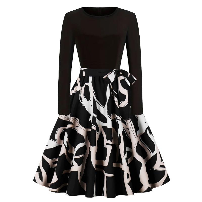 JPNTKY Fashion Spring Autumn Long Sleeve O-Neck Casual Dresses