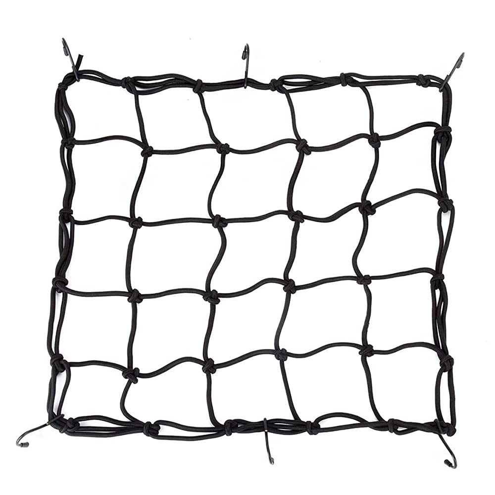 ONIPAX X High Elasticity Bungee Cargo Net with 6 Hooks for Bicycles and Motorcycles 1 15" 15" (Black, Net)