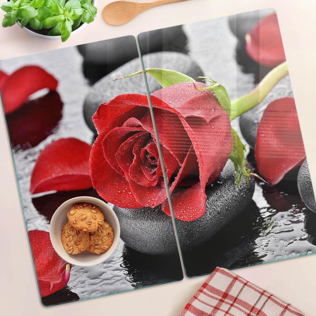 Decorative Glass Chopping and Serving Boards Red Rose 2x30x52 cm