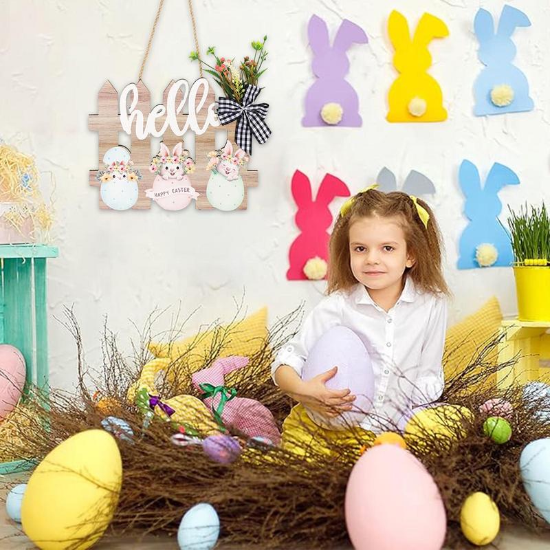 Happy Easter Wooden Sign Wooden Rabbit Egg Easter Wall Decor Rustic Fence Easter Sign Welcome Door Hanger Ornaments For Home