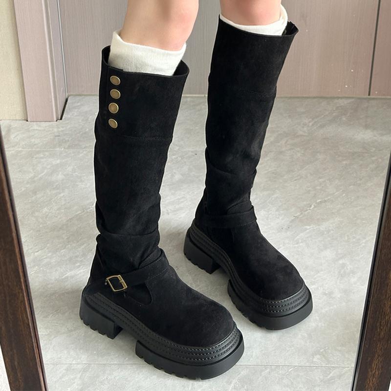 

Платформа Женские Высокие Сапоги Балетки Повседневные Сапоги до Колена Платье 2025 Зимние Дизайнерские Челси Botas Femme Обувь 39 чёрный