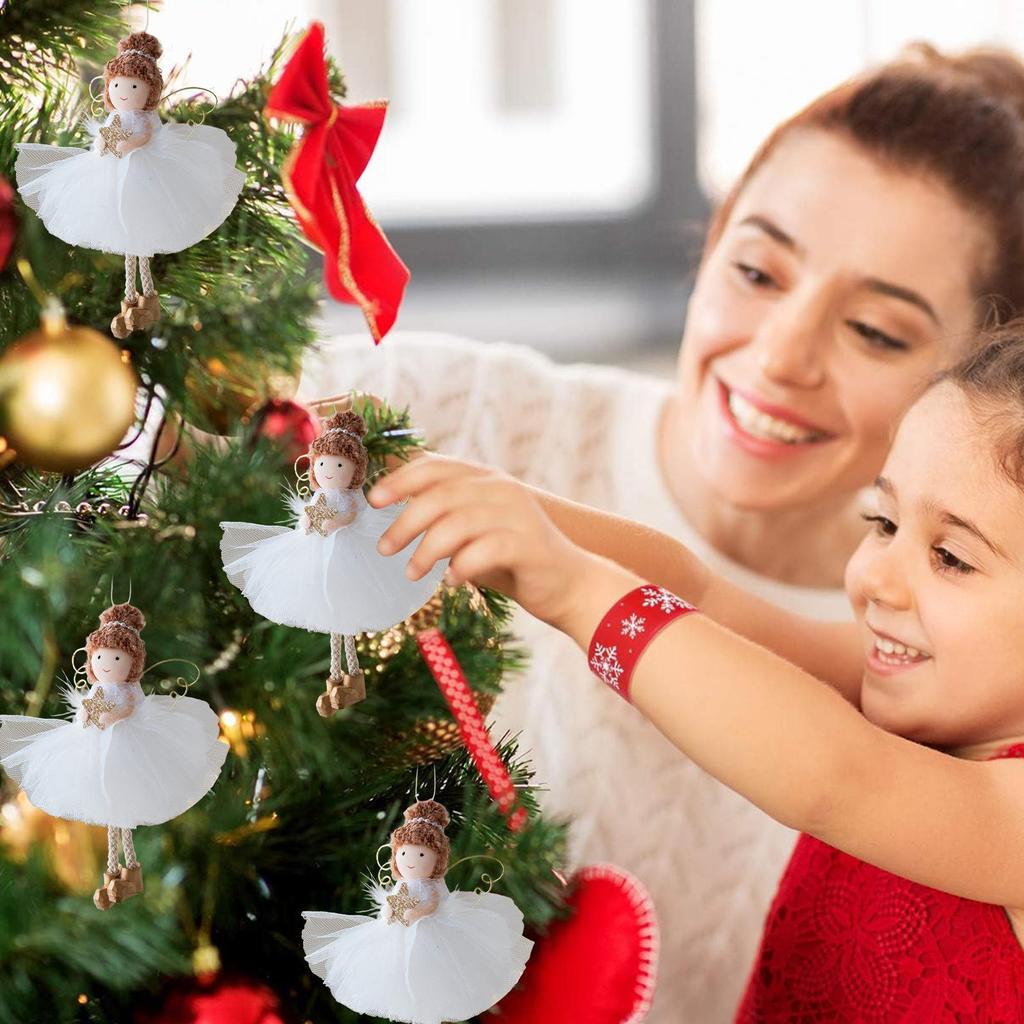 Christmas Tree Angel Girl Ornament Dreamy Tulle Skirt Christmas Golden-Wing Angel Girl Ornaments For Living Room Bedroom Balcony