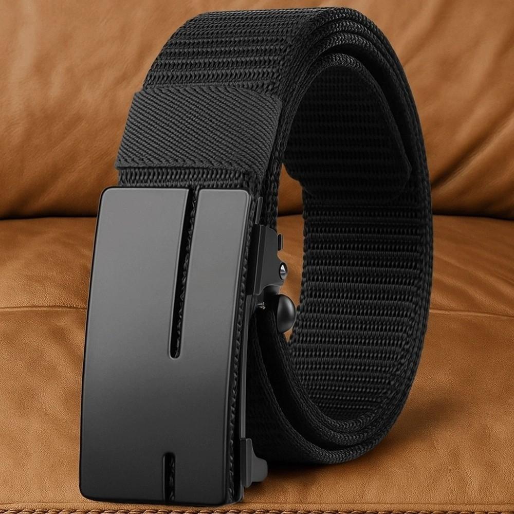 Adjustable Alloy Men Nylon Belt Texture Automatic Buckle Cloth Waistband Solid Color Durable Sturdy Cloth Belt Students