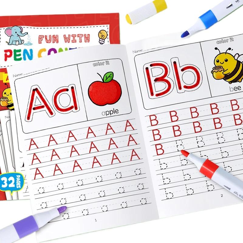 Children's English Letter Practice Copybook Uppercase Lowercase Pen Control Training Coloring Book Educational Learning Toy