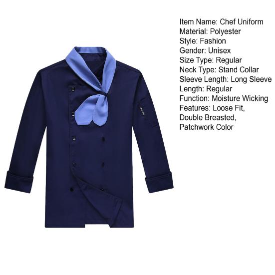 Chef Uniform with Scarf Tie Double-Breasted Buttons Stand Collar Long Sleeves Women Men Chef Shirt Workwear