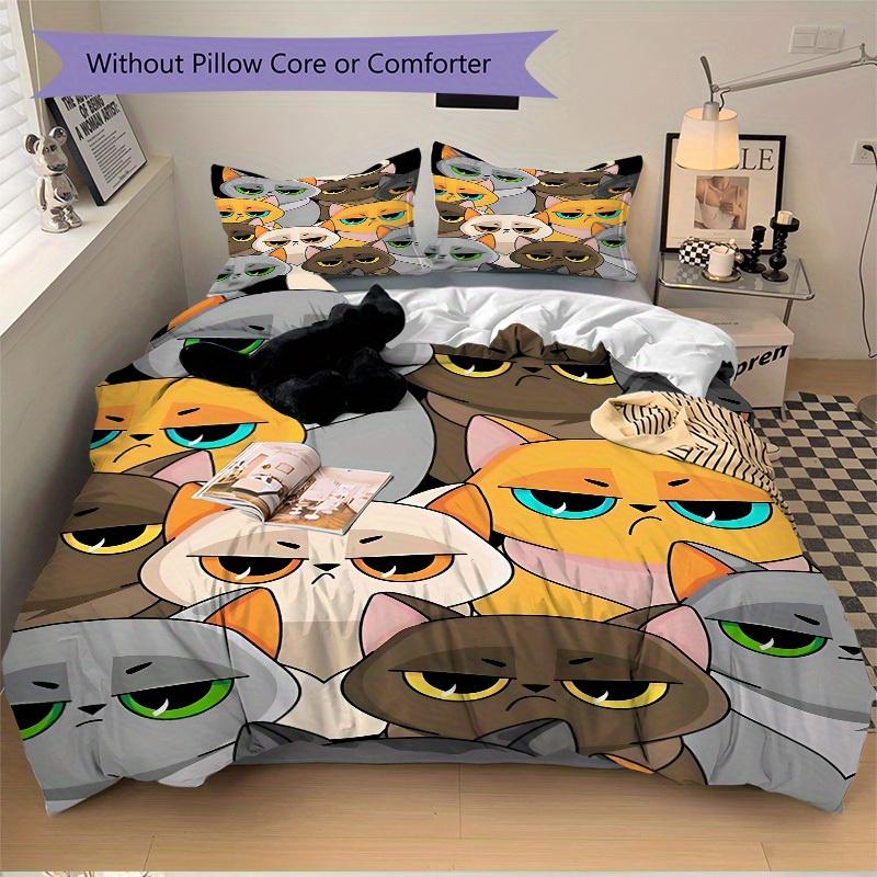 3pcs Cat, Cartoon Bedding Set, Breathable and Soft, Suitable for All Seasons, Ideal for Home Use, Suitable for Bedroom Decor Yy250821207