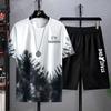 Men's Summer Gradient Ice Silk Sporty Casual Set - Short-Sleeved T-Shirt & Five-Point Shorts