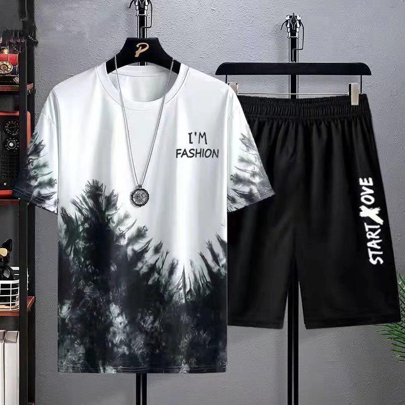 Men's Summer Gradient Ice Silk Sporty Casual Set - Short-Sleeved T-Shirt & Five-Point Shorts