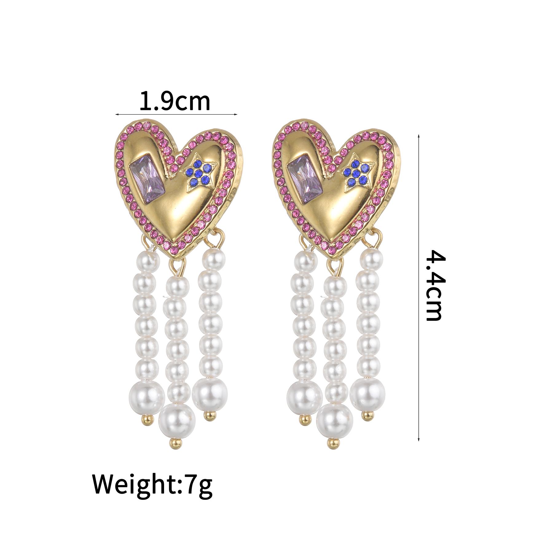 

Atoztide Trendy Beads Tassel Earring for Women Stainless Steel Exquisite Zircon Heart Star Charm Drop Earring Daily Jewelry Gift