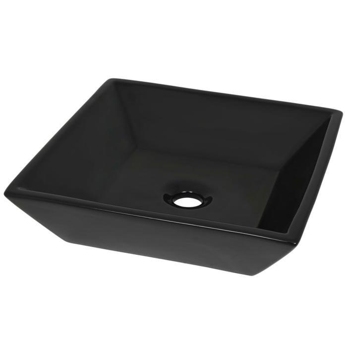 VidaXL Lavabo Céramique Carré Noir 41,5x41,5x12 cm Vasque Évier Salle de Bain 142739