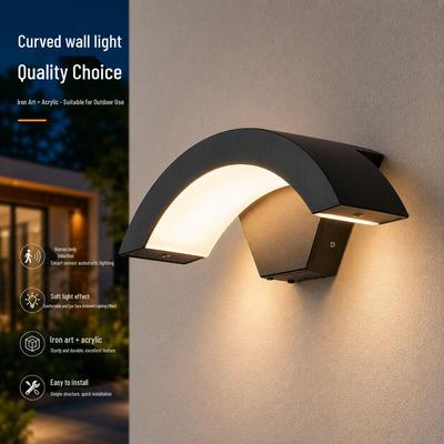 Minimalist Curved LED Outdoor Wall Lamp with Motion Sensor and Waterproof Design by San'an Optoelectronics.