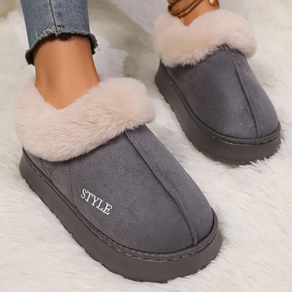 Cotton Slippers for Women, Autumn and Winter Home Slippers, Outdoor Anti-slip Cotton Shoes, Warm Plush Indoor Home Thick-soled Cotton Shoes